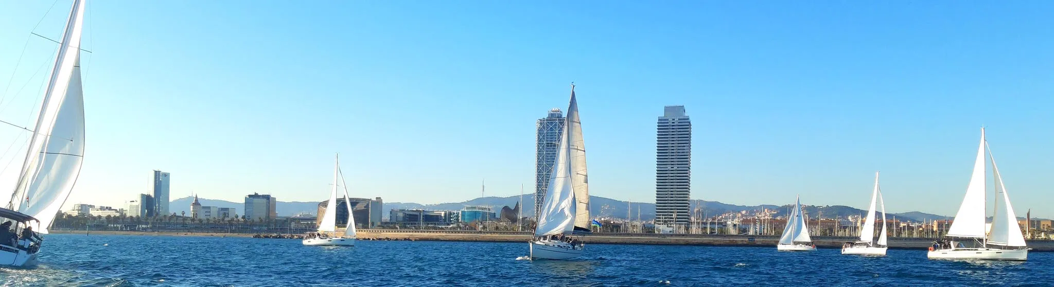 Vista panorámica de la flota de la regata frente a Barcelona